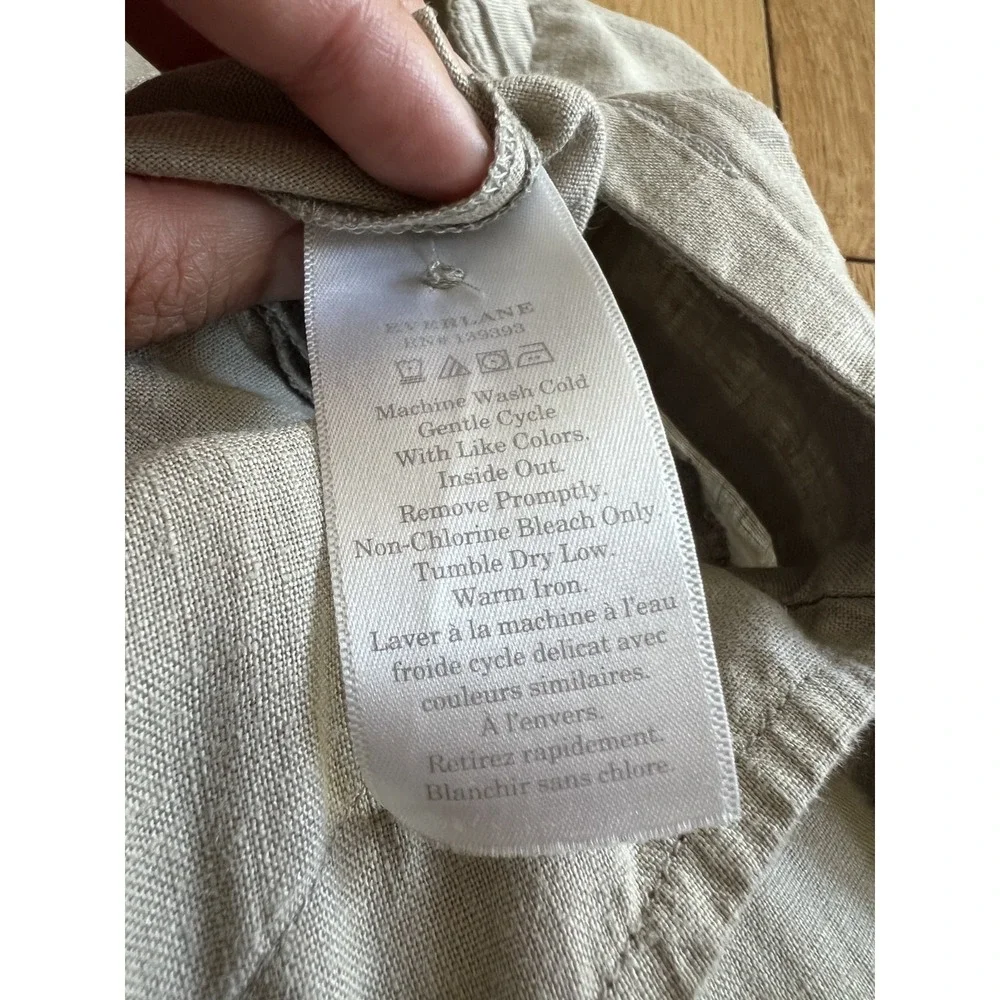 Everlane 100% Linen Picnic Jumpsuit Seagrass Beige Cropped Tie Waist Wide Leg 2